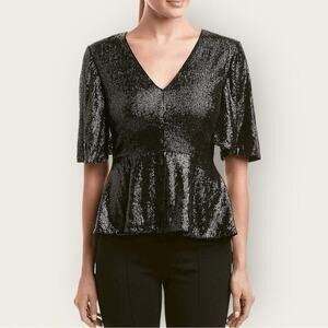 NWT | RACHEL ZOE | Sequin Clover Baby Doll Blouse | Black | Size 4